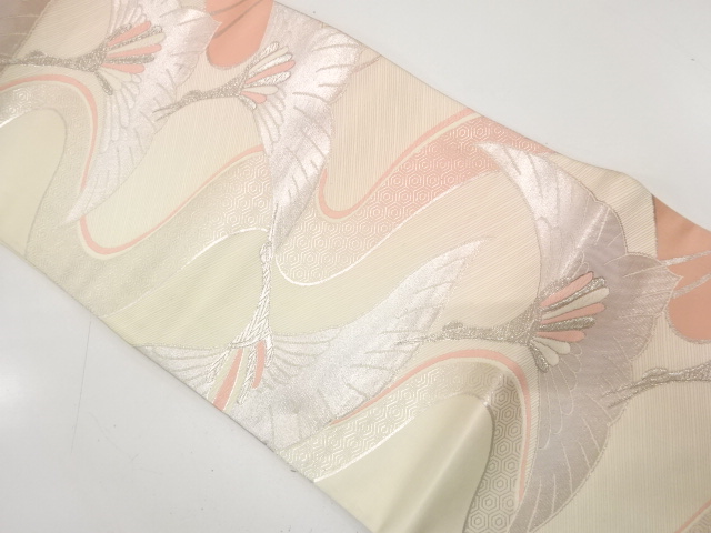 JAPANESE KIMONO / ANTIQUE FUKURO OBI / SILK / WOVEN STREAM & CRANE